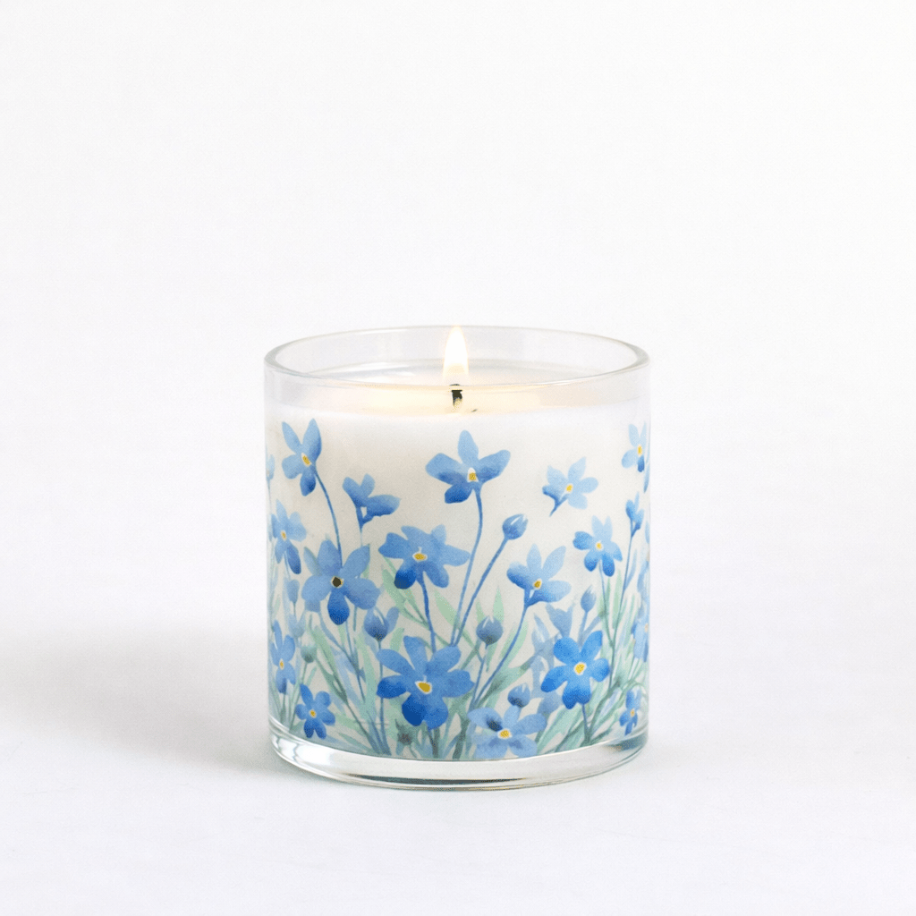 Blue Blossom Floral Scented Candle in Glass Jar | Aesthetic Home Décor & Relaxing Aroma - Memories InsiteBLUE BLOSSOM FLORAL SCENTED CANDLE IN GLASS JAR